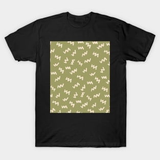 Olive Green  Abstract Mudcloth Lines Pattern T-Shirt